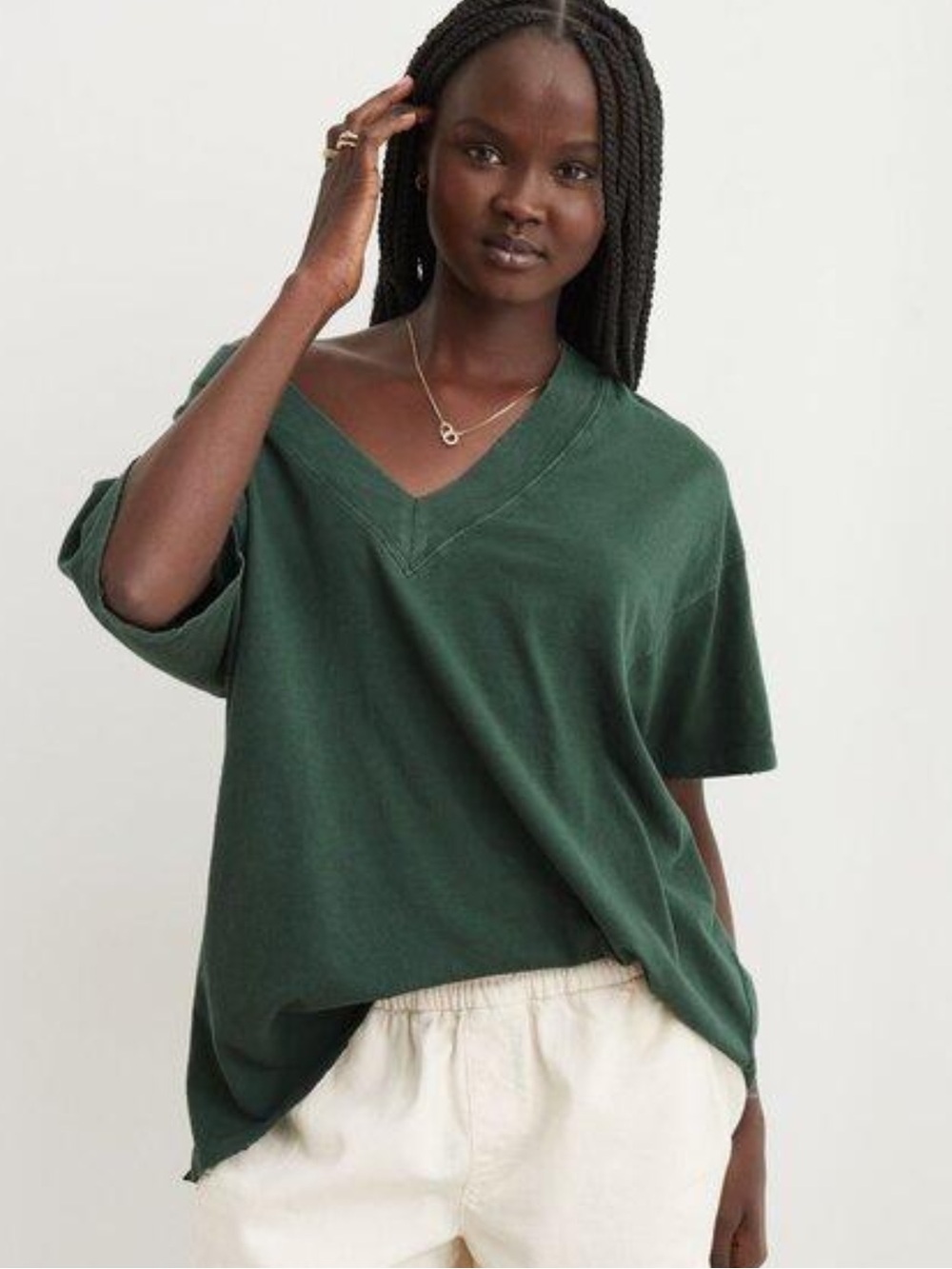 aerie Relaxed V-Neck Boyfriend Tee in Deep Forest Green size small
